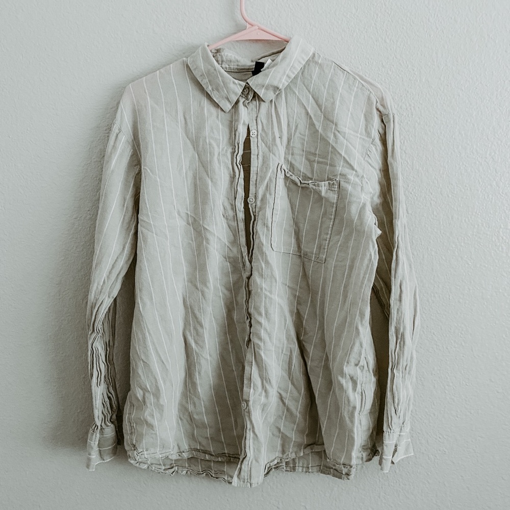 Sage green striped button up